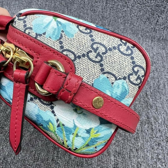 100% Authentic GUCCI Boston Blue&Red Blooms Canvas Satchel 650-102224 - Picture 5 of 16